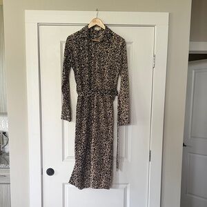 Anthropologie Leopard Print Midi Dress - Beige and Black